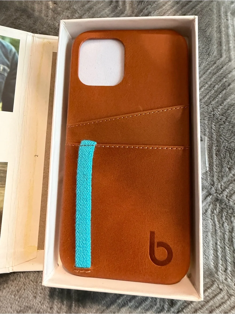 bluebonnet Brown Leather Card Wallet Phone Case with Teal Strap